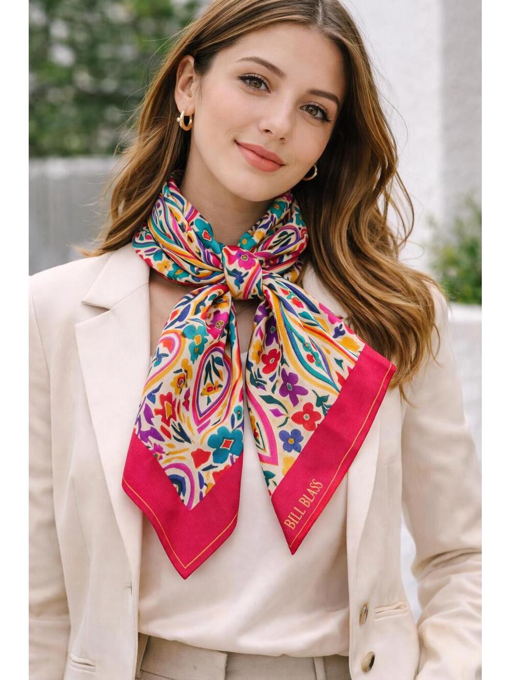 Vintage Bill Blass Colorful Kalamkari Print Paisley Floral Silk Scarf
